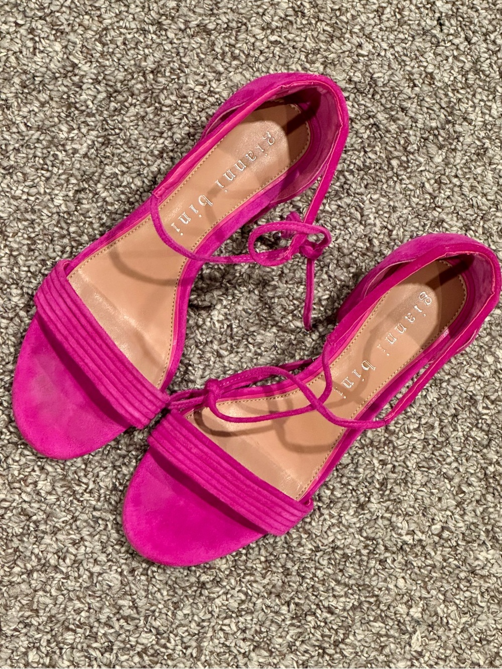 Gianni Bini Bright Fuchsia Suede Block Heel Sandals with Ankle Tie - Picture 3 of 7